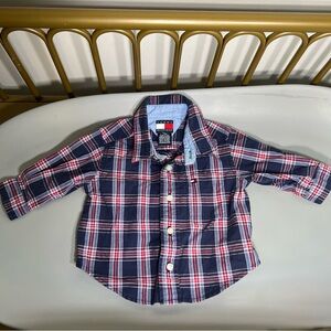 Tommy Hilfiger baby button down Plaid Shirt Red and Blue 100% cotton like new